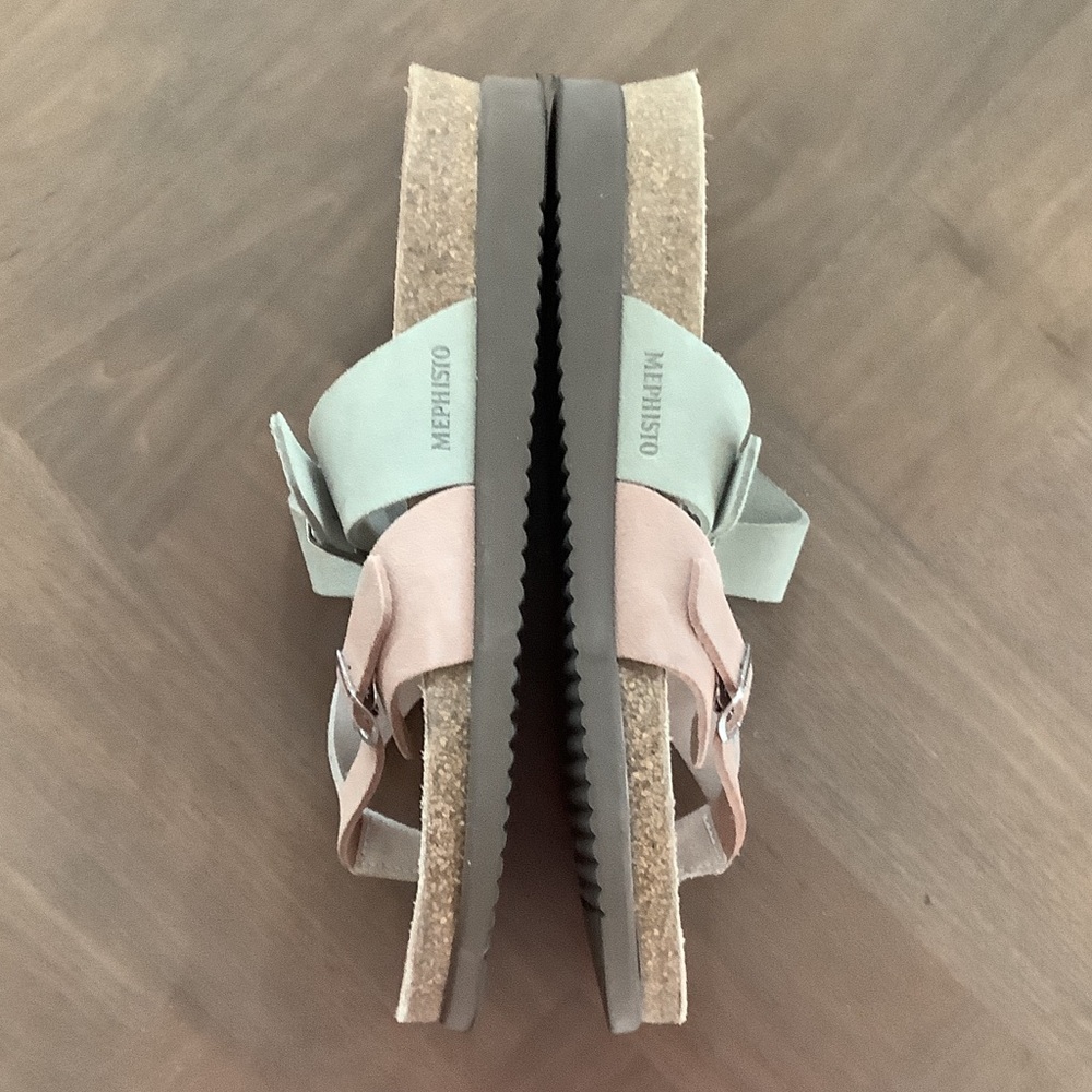 Mephisto Two-Strap Buckle Sandals in Mint and Blush - Picture 4 of 5